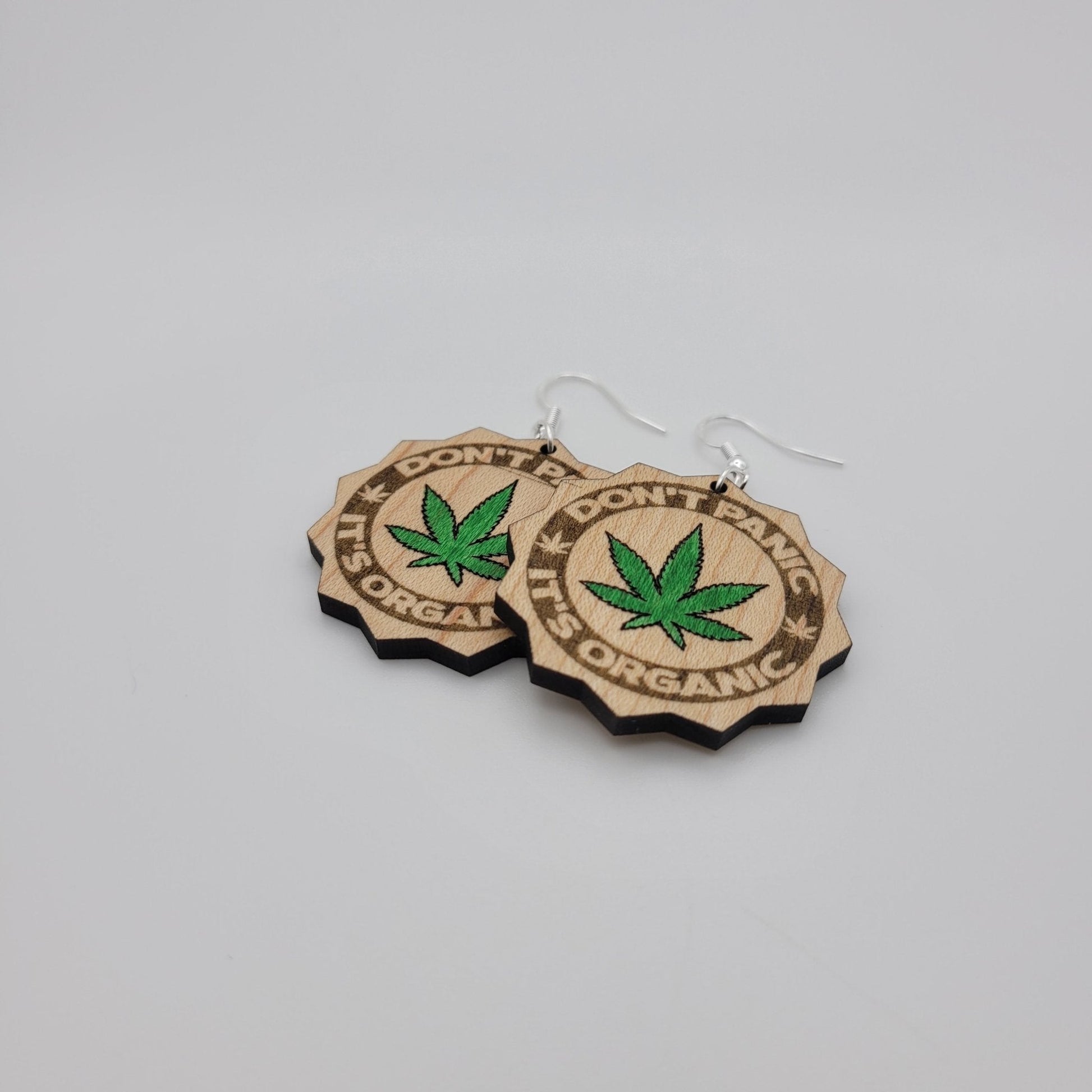 Don't Panic Weed Leaf Wood Dangle Earrings - 4 Arrows Creations