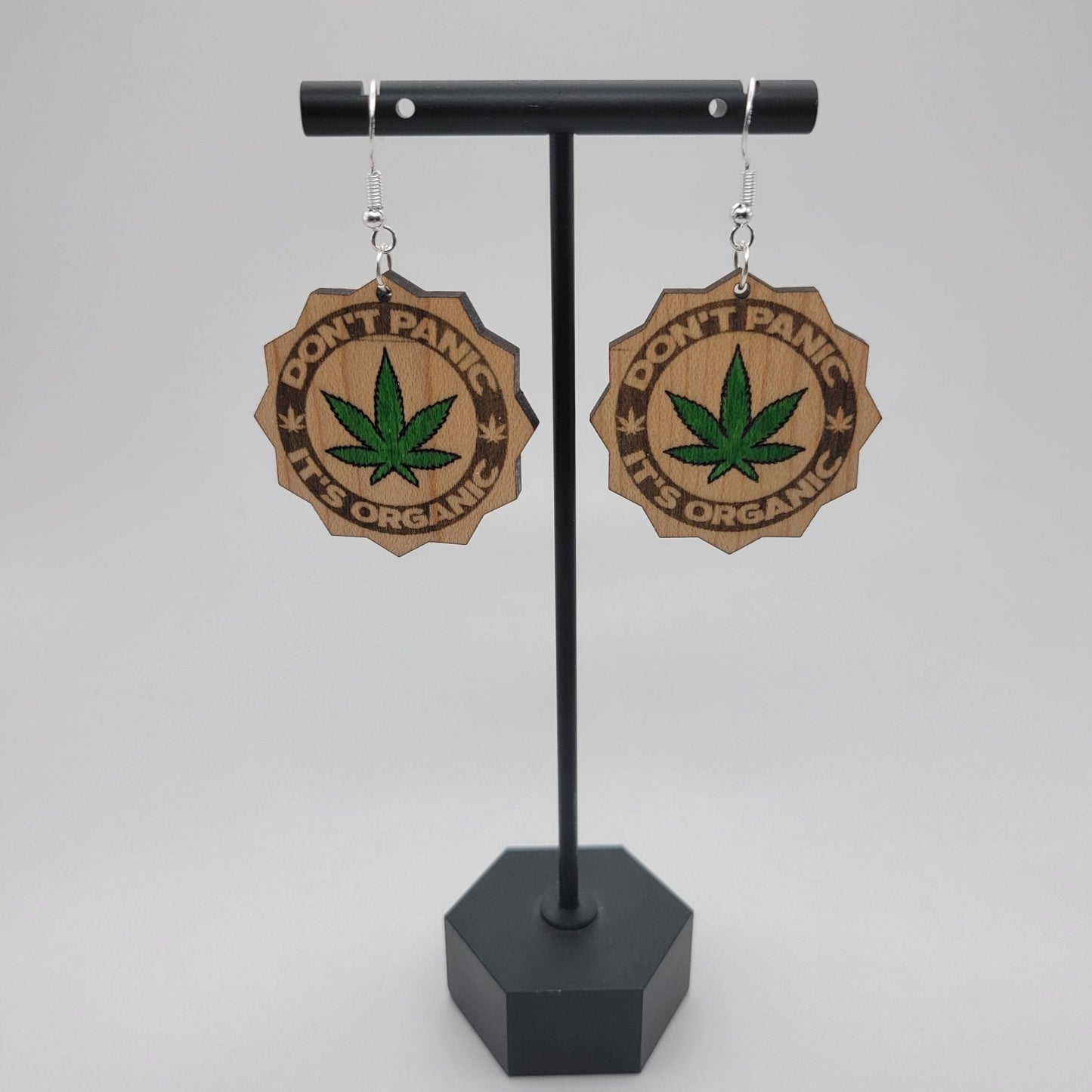 Don't Panic Weed Leaf Wood Dangle Earrings - 4 Arrows Creations